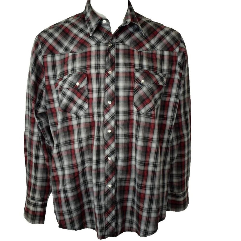 Wrangler Wrancher Mens XL Long Sleeve Plaid Snap Closure Shirt - Picture 1 of 5